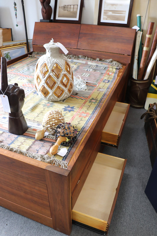 Black walnut queen bed handmade craftmanship w/ 18 drawers and headboard storage $4,000